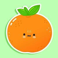 etichetta mandarino frutta carattere. vettore mano disegnato cartone animato kawaii personaggio illustrazione icona. isolato su verde sfondo. mandarino personaggio concetto