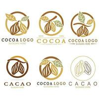 cacao logo, cacao fagiolo, cacao albero, cacao rami e foglie, cioccolato mescolare su bianca sfondo, vintage, moderno, semplice, minimalista icona illustrazione modello design vettore