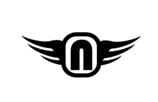 n logo della lettera dell'alfabeto per affari e società con ali e colore bianco e nero. icona di logo aziendale e scritte con un design semplice vettore