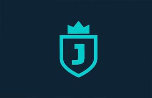 j logo icona alfabeto scudo blu per azienda con lettera. design creativo per aziende e affari con corona re vettore