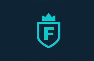 f blu scudo alfabeto icona logo per azienda con lettera. design creativo per aziende e affari con corona re vettore