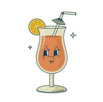 impostato di retrò 70s cartone animato divertente personaggi. cocktail, succo mascotte. Vintage ▾ bevanda vettore illustrazione. nostalgia anni '60, anni 80