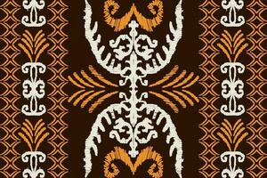 astratto ikat arte senza soluzione di continuità modello popolare ricamo su un' Marrone sfondo azteco geometrico arte Stampa design per tappeti, sfondi, vestiario, avvolge, tessuti, copertine, tessile vettore