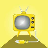 3d retrò tv icona di televisione impostato nel cartone animato stile con giallo sfondo. vettore