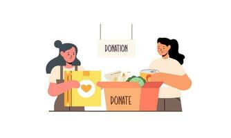 donazione e beneficenza concetto ordinamento donato giocattoli in scatole per povero bambini illustrazione vettore