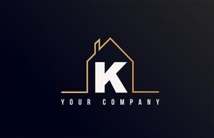 k casa alfabeto lettera icona logo design. casa immobiliare per identità aziendale e aziendale con la linea di contorno di una casa vettore