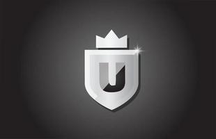 scudo creativo u alfabeto lettera icona logo in colore grigio. design aziendale per l'identità del modello aziendale con corona del re e scintilla di luce vettore