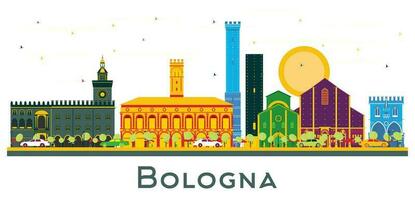 bologna Italia città orizzonte con colore edifici isolato su bianca. vettore