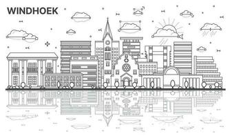 schema windhoek namibia città orizzonte con moderno edifici e riflessi isolato su bianca. vettore