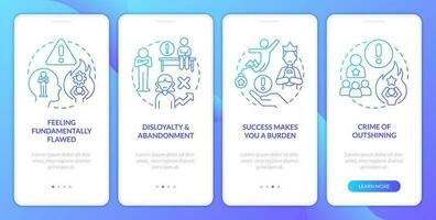 nascosto personale limitazioni blu pendenza onboarding mobile App schermo. Procedura dettagliata 4 passaggi grafico Istruzioni con lineare concetti. ui, ux, gui modello vettore