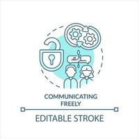comunicare liberamente nel posto di lavoro turchese concetto icona. costruire Aperto opera relazioni astratto idea magro linea illustrazione. isolato schema disegno. modificabile ictus vettore