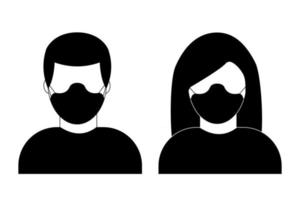 uomo e donna in maschera di protezione del viso medica di persone che indossano maschera chirurgica protettiva vettore