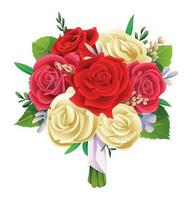 bellissimo rosso e bianca Rose mazzo isolato su bianca sfondo. vettore illustrazione di bridal mazzo