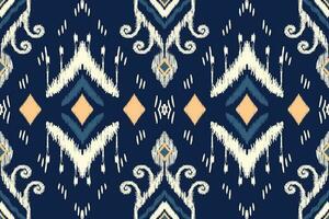 ikat floreale paisley ricamo su Marina Militare blu sfondo.ikat etnico orientale senza soluzione di continuità modello tradizionale.azteco stile astratto vettore illustrazione.disegno per trama, tessuto, abbigliamento, avvolgimento, decorazione