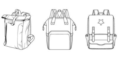 mano disegnato vettore impostato di zaini. cartone animato casuale zaino, freddo zaino schizzo . zaini vettore illustrazione.