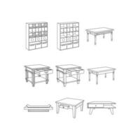 icona impostato collezione di mobilia e tavolo linea semplice mobilia disegno, elemento grafico illustrazione modello vettore