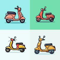 scooter cartone animato icona logo illustrazione motociclo veicolo icona portafortuna cartone animato kawaii disegno arte vettore