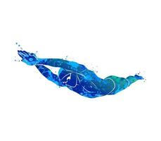 un nuotatore si tuffa nell'acqua da schizzi di acquerelli illustrazione vettoriale di vernici