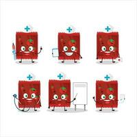 medico professione emoticon con ketchup bustina cartone animato personaggio vettore