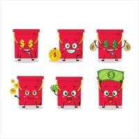 rosso secchio cartone animato personaggio con carino emoticon portare i soldi vettore