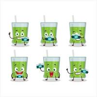 fotografo professione emoticon con verde Mela succo cartone animato personaggio vettore