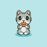 carino gatto mangiare ciambella cartone animato icona illustrazione vettore