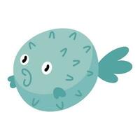 carino blu Blowfish animale domestico personaggio vettore