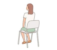 vista posteriore di una donna seduta su una sedia. illustrazioni di disegno vettoriale stile disegnato a mano.