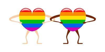 paio di forma di cuore umano arcobaleno. insieme lgbtq orgoglio icona illustrazione vettoriale
