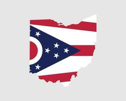 Ohio carta geografica bandiera. carta geografica di Oh Stati Uniti d'America con il stato bandiera. unito stati America americano unito stati di America noi stato striscione. vettore illustrazione.