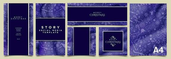 luminosa blu pendenza Natale carta manifesto modelli, saluto carte, manifesto, bandiera layout. monocromatico decorativo Natale design modelli. lussuoso natale finto UPS. vettore illustrazione. eps 10.