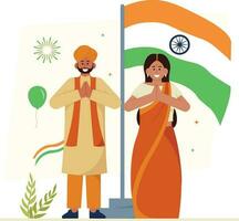 coppia festeggiare indiano indipendenza giorno illustrazione vettore