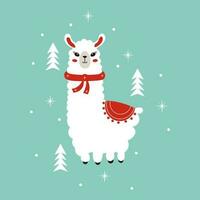 nuovo anni illustrazione di un alpaca nel un' sciarpa. vettore illustrazione per Natale cartolina, maglietta, design