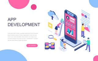 Concetto isometrico moderno design piatto di sviluppo app vettore