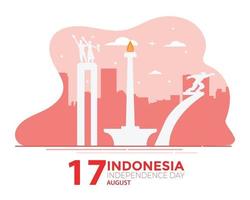 indonesia giorno dell'indipendenza jakarta punto di riferimento flat vettore