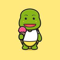 simpatico personaggio della mascotte della tartaruga che tiene l'illustrazione dell'icona di vettore del fumetto del gelato
