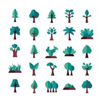 fascio di icone di stile piatto di alberi vettore