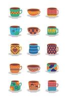 fascio di icone di piatti e tazze in ceramica vettore