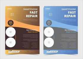 modello di volantino del servizio di riparazione smartphone. modello di manifesto del volantino di riparazione del telefono cellulare. volantino del servizio di riparazione del telefono. Esempio e idee di volantino per il servizio di riparazione di smartphone vettore
