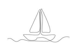 continuo linea barca a vela vettore illustrazione