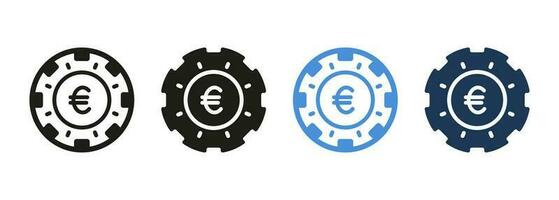 scommesse Euro patata fritta per poker nero e colore icone impostare. casinò moneta, poker i soldi cartello. fortuna scommessa, gioco d'azzardo gioco simbolo collezione. fortunato nel giocare pittogramma. isolato vettore illustrazione.