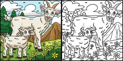 madre capra e bambino capra colorazione illustrazione vettore