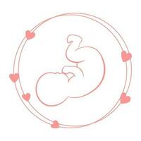 disegno di un' bambino nel un' cerchio con cuori in giro esso. neonato bambino icona, cartolina, vettore