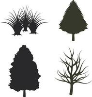 natura alberi silhouette. pino foreste e parchi di abete rosso e abete, conifero e deciduo alberi. vettore isolato natura retrò illustrazione impostato