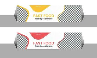 veloce cibo ragnatela bandiera e sociale media design vettore