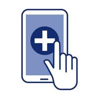 smartphone con stile di linea online medico croce salute vettore