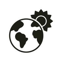 globale riscaldamento silhouette icona. globo e sole, calore onda glifo pittogramma. caldo temperatura di pianeta terra simbolo. ambientale mondo, eco solare energia solido cartello. isolato vettore illustrazione.