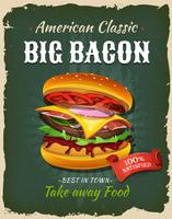 Poster di hamburger di pancetta affumicata retrò fast food
