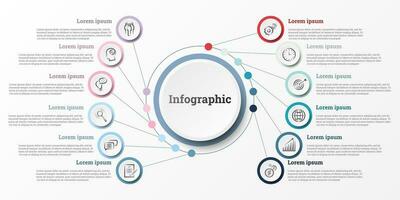 Infografica quello fornisce un' dettagliato rapporto di il attività commerciale, diviso in 12 temi. vettore