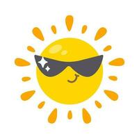 sorridente sole cartone animato indossare occhiali da sole estate viaggio concetto protezione a partire dal sole raggi vettore